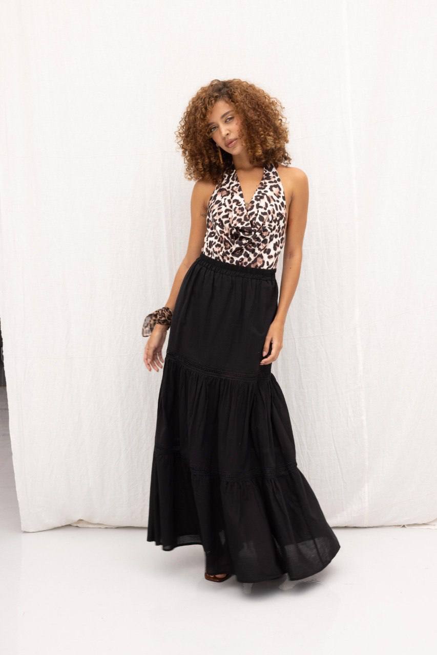 SB2046 - Embroidery Striped long Skirt