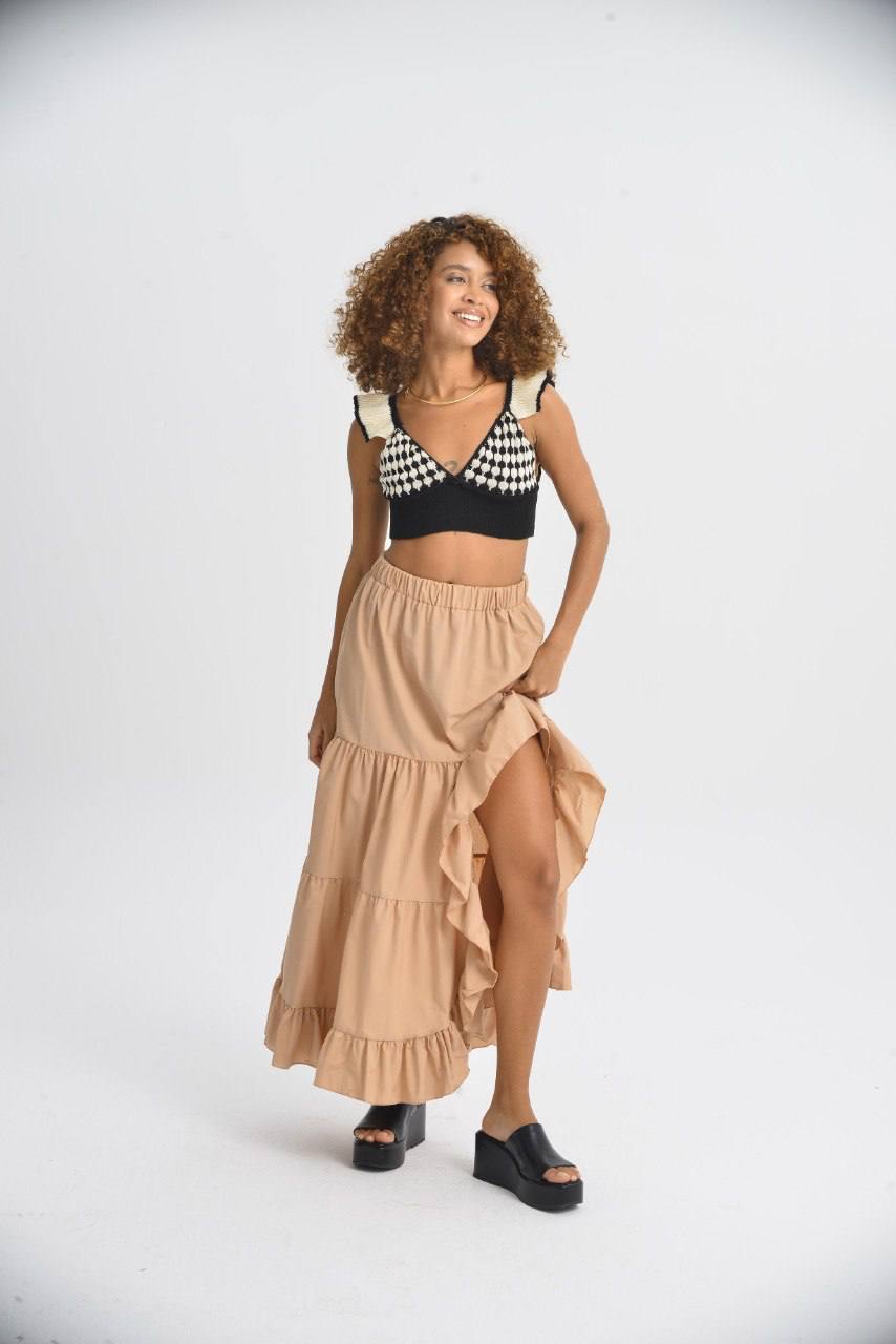SB2371 - Long Cotton Skirt with side Ruffles