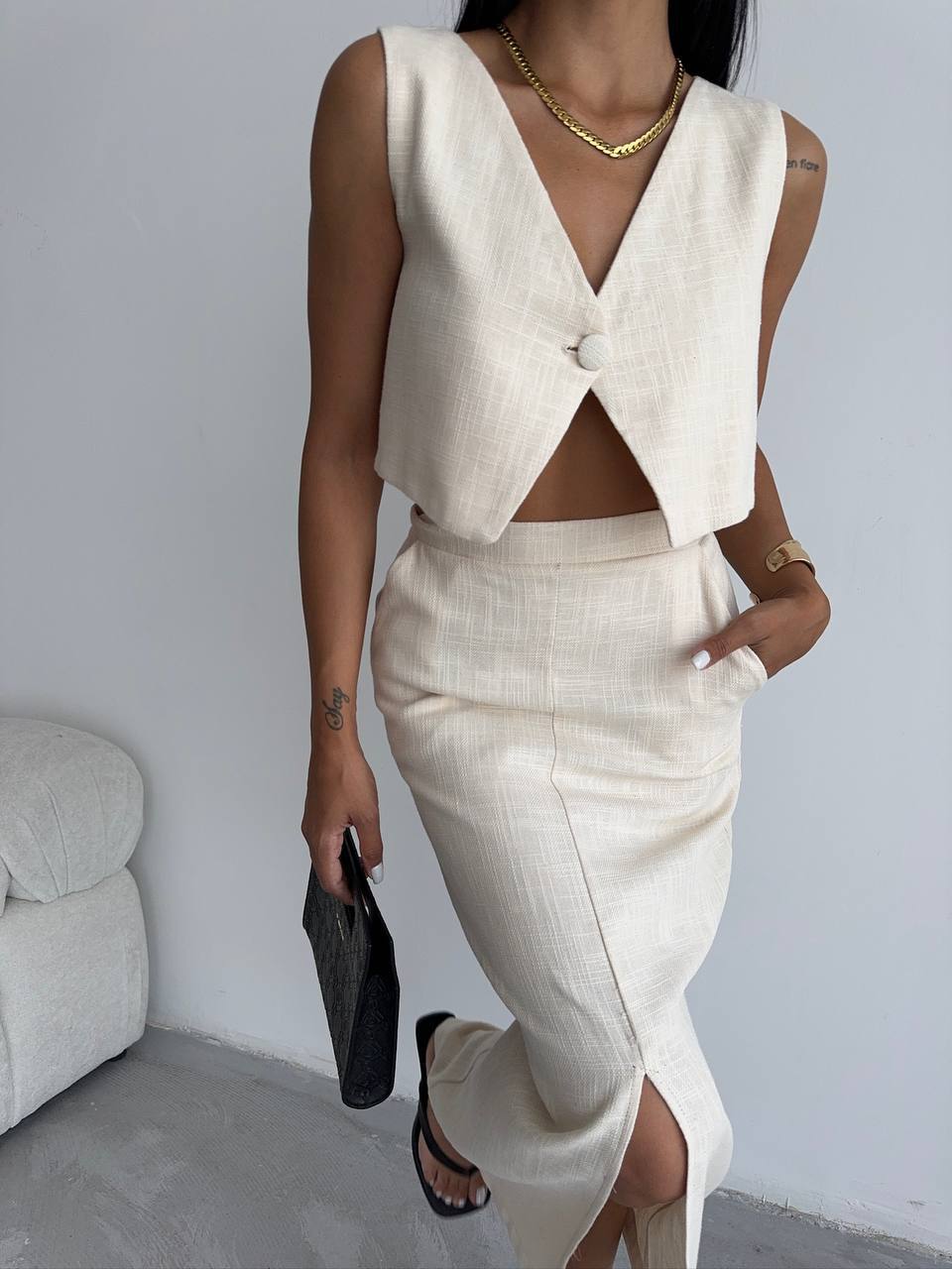 EL2380 - Linen Vest & Skirt Set